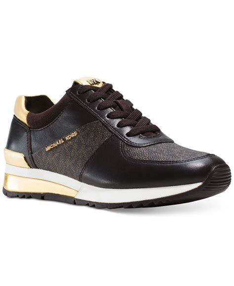 michael kors allie trainer lace-up gold black leather sneakers shoes|Michael Michael Kors Women's Allie Stride Trainer Lace.